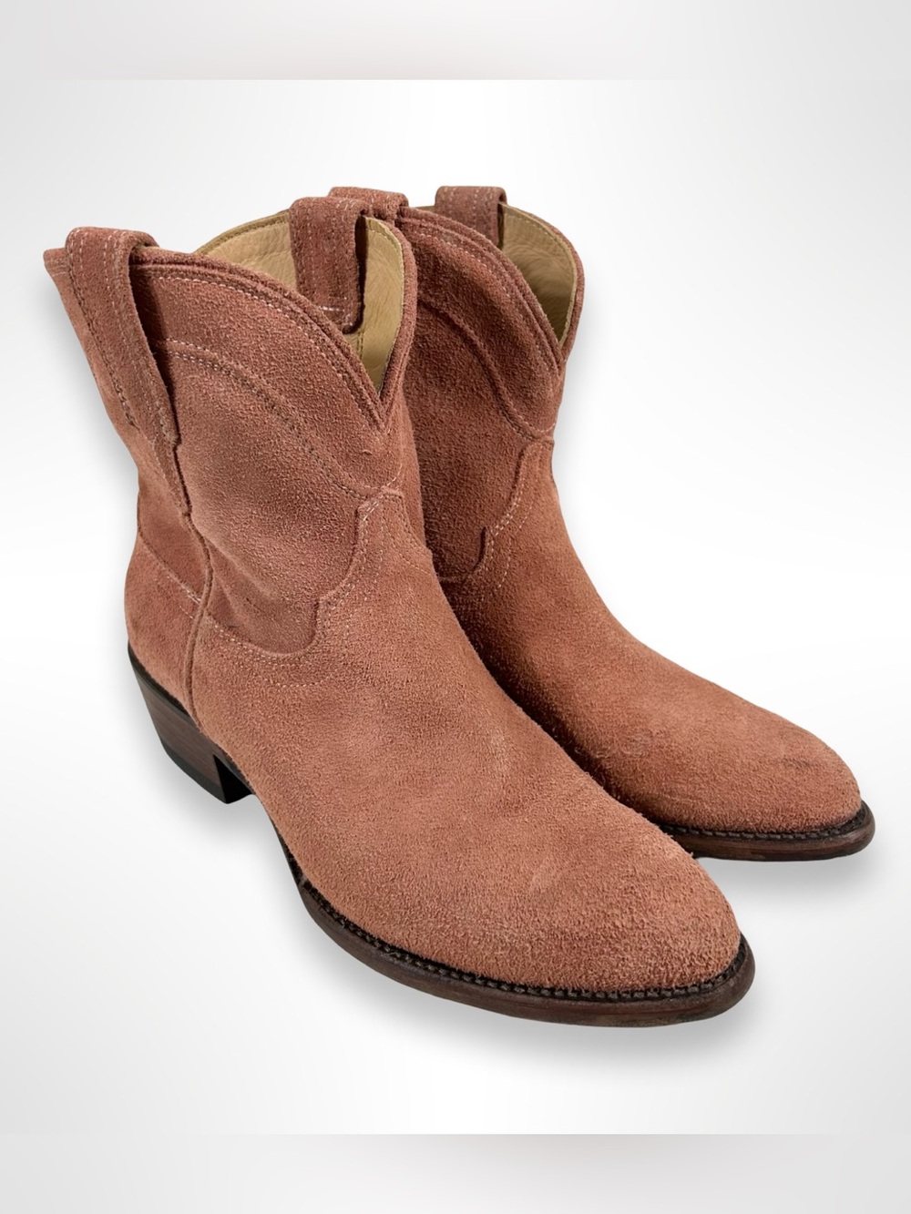 TECOVAS pink suede western ankle boots